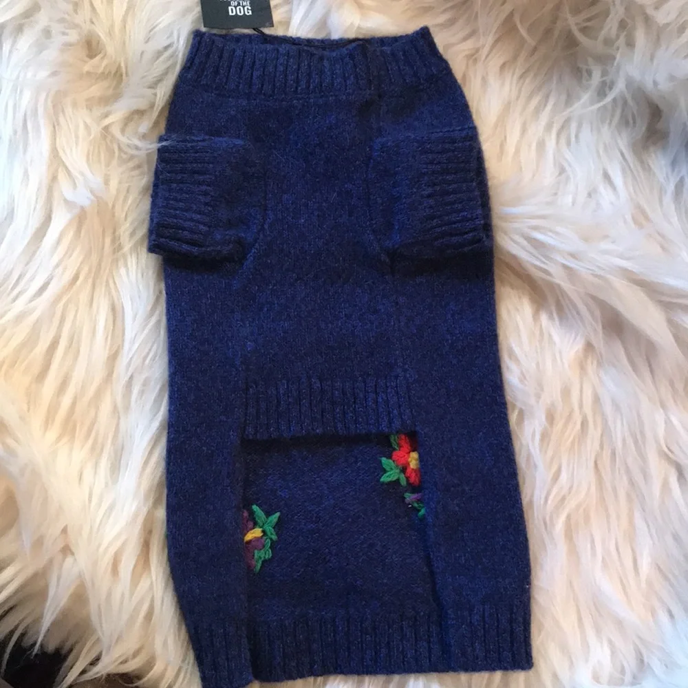 Anthropologie Embroidered Flower Dog Sweater